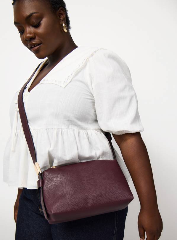 Dark Red Faux Leather Crossbody Bag One Size